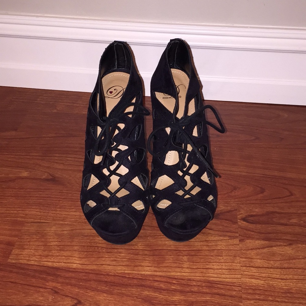 Black suede wedges